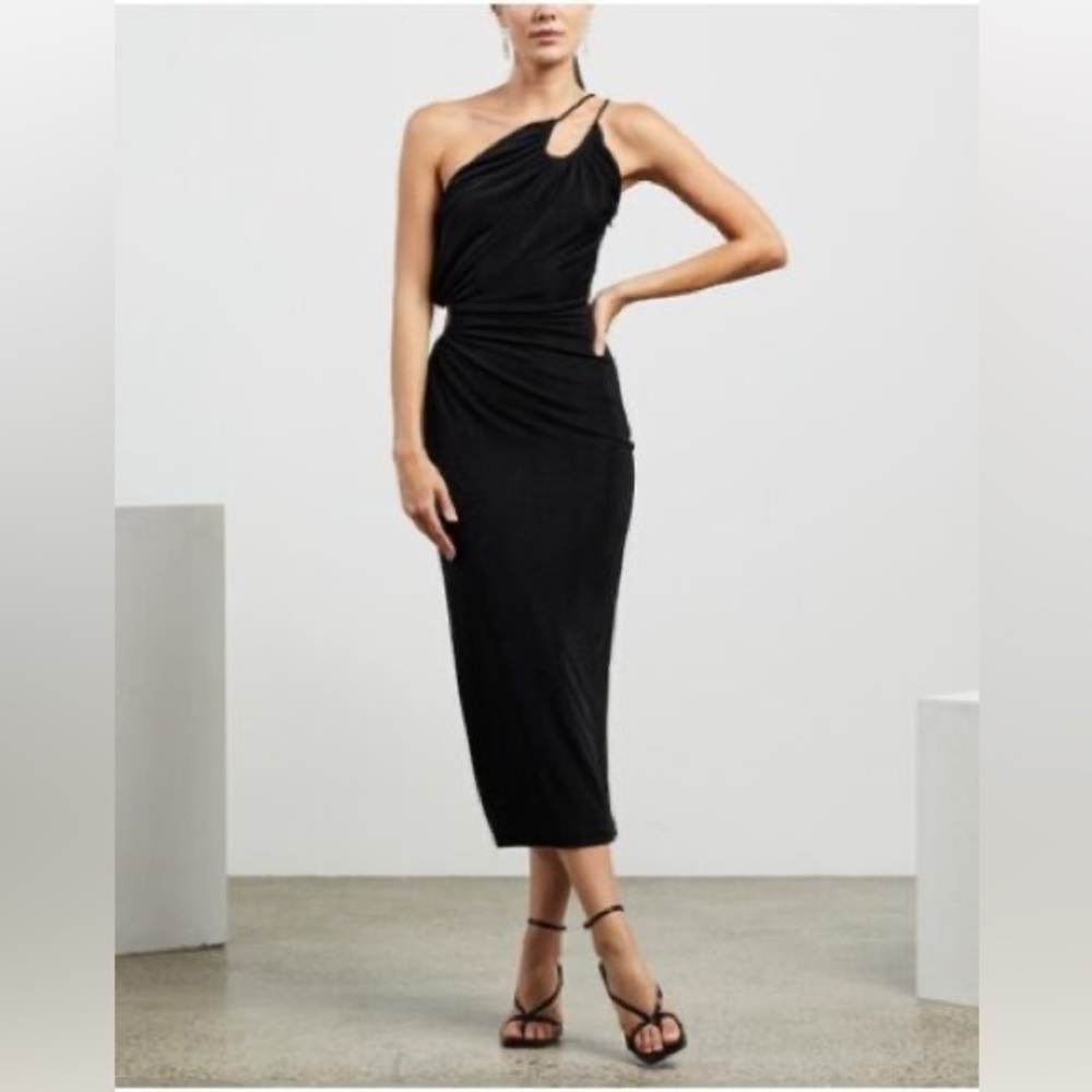 NWT Misha Collection Black X Revolve Vanina One Shoulder Side cut Dress Size 8 - Picture 2 of 13